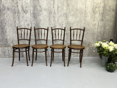 Set of Four Bentwood Bistro Chairs with Cane Seat Pads