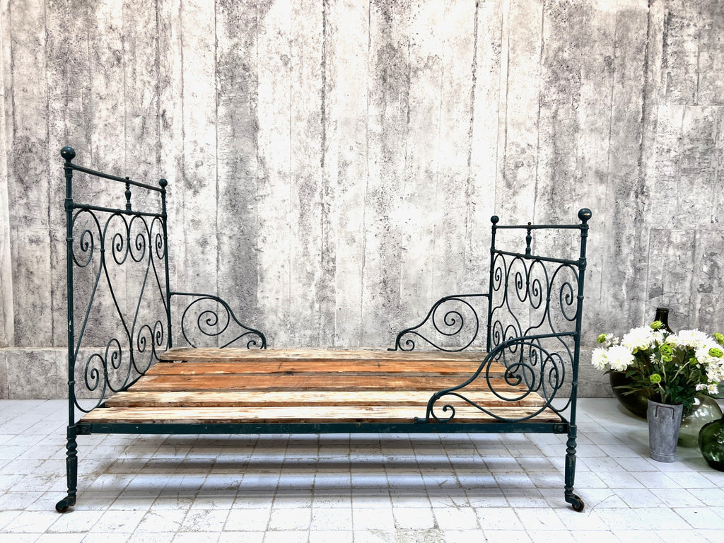 Forest Green French Wrought Iron Double Day Bed