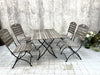Folding Metal and Silvered Wood Garden Table and Set of 4 Folding Chairs
