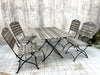 Folding Metal and Silvered Wood Garden Table and Set of 4 Folding Chairs