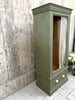 Green Painted Pine Armoire Cupboard Wardrobe with Olive Coloured Ticking Door