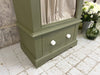 Green Painted Pine Armoire Cupboard Wardrobe with Olive Coloured Ticking Door