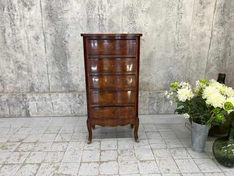 Narrow French Serpentine Veneer Chest of Drawers