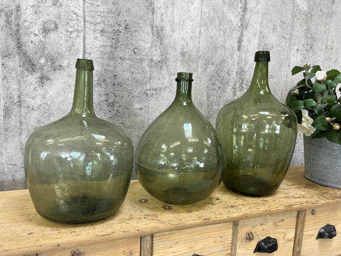 Set of 3 Green Vases Demijohns