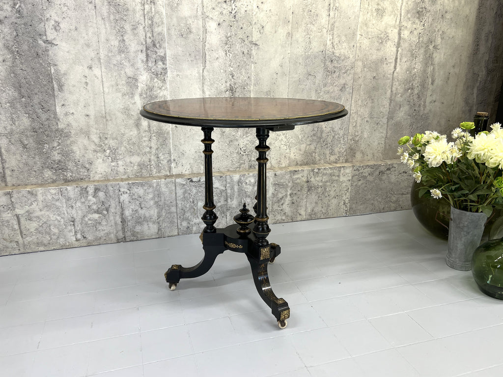 19th Century Circular Amboyna and Ebony Marquetry Table