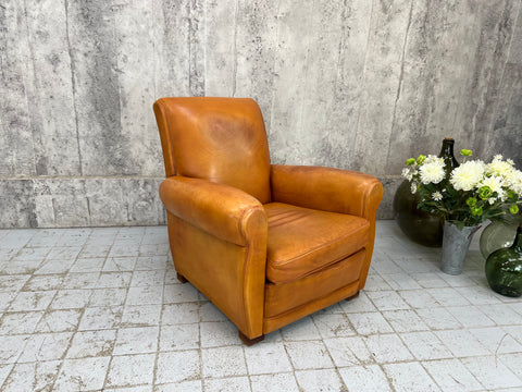 Individual Cognac Coloured Leather Club Chair Armchair