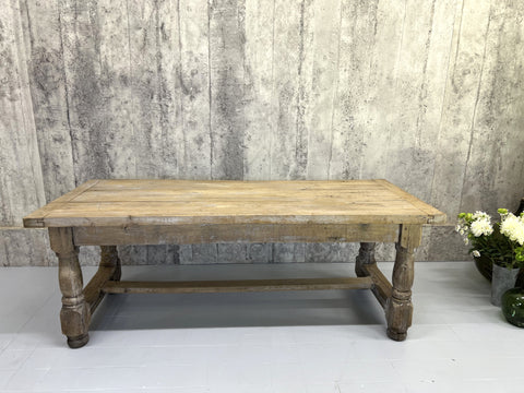 199cm Faded Grey Solid Oak Farmhouse Refectory Dining Table