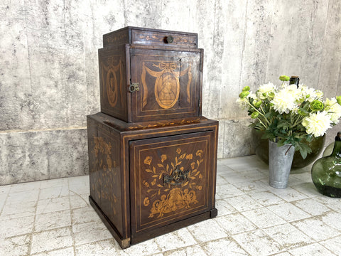 19th Century Continental Style Marquetry Bedside Cabinet Box