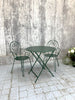 Forest Green Painted Metal Garden Table and Two Carver Chairs