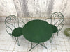 Forest Green Painted Metal Garden Table and Two Carver Chairs