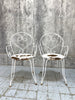 Pair of White French Decorative Metal Garden Carver Chairs