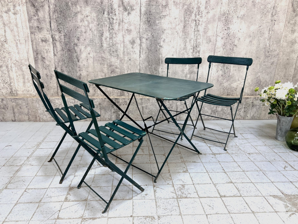 Folding Green Metal Garden Table and Set of 4 Folding Chairs