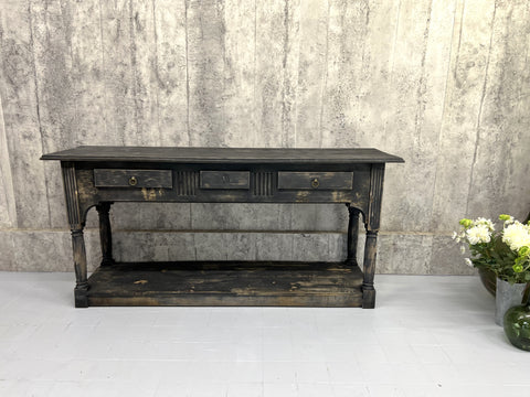 215cm Black Rustic Drapers Work Bench Style Console Table Kitchen Island