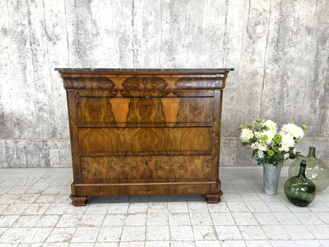 Black Veined Marble Top, Veneer Chest of Drawers