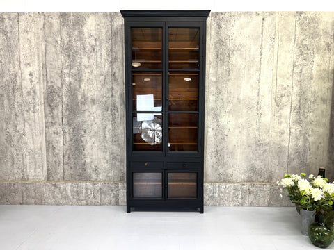 Tall and Thin Black Display Cabinet Bookcase