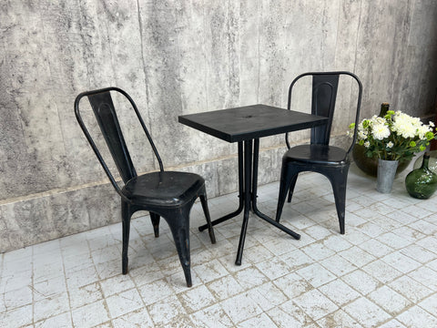 Black Tolix Metal Garden Table and Two Chairs