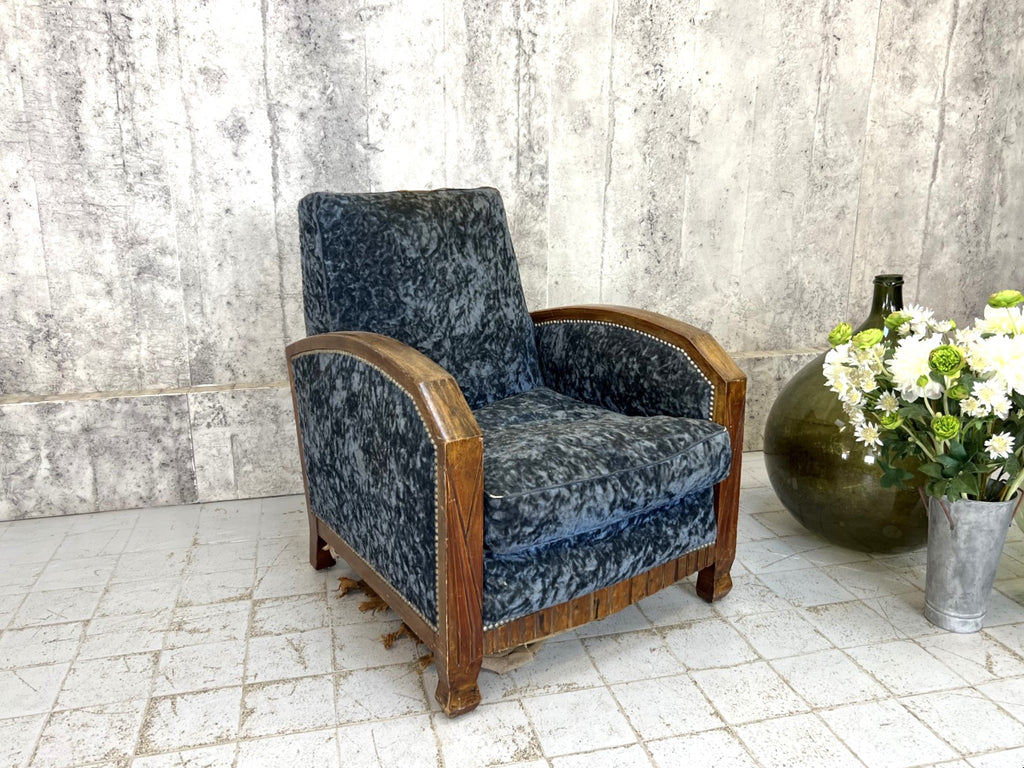 Blue Velvet Art Deco Lounge Chairs to reupholster