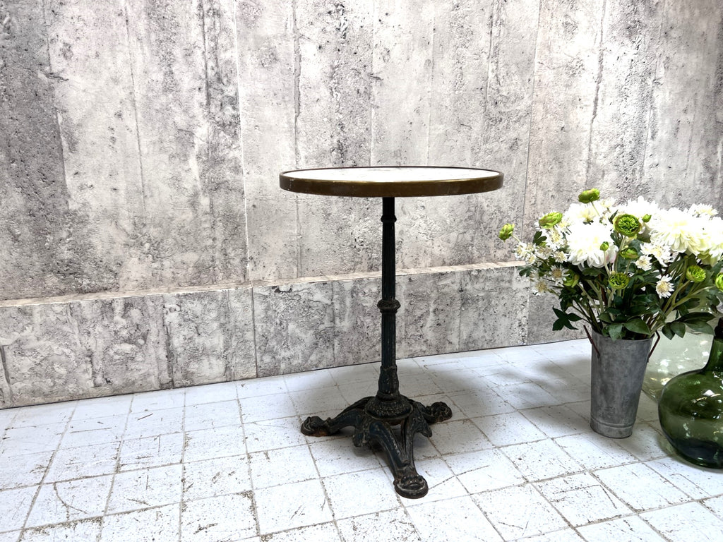 Circular Brass, Marble and Cast Iron Pedestal Bistro Table