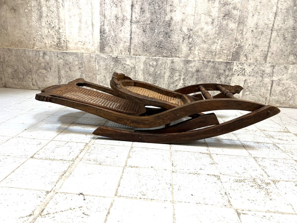 Folding Low Cane Rocking Chair – Vintage French