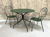 Forest Green Painted Circular Metal Garden Table and Two Carvers