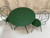 Forest Green Painted Circular Metal Garden Table and Two Carvers