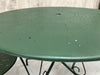 Forest Green Painted Circular Metal Garden Table and Two Carvers