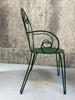 Forest Green Painted Circular Metal Garden Table and Two Carvers
