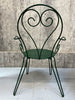 Forest Green Painted Circular Metal Garden Table and Two Carvers