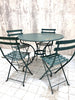 Green Metal Circular Garden Table and 4 Folding Bistro Style Chairs