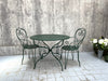 Forest Green Painted Metal Garden Table and Two Carver Chairs