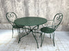 Forest Green Painted Metal Garden Table and Two Carver Chairs