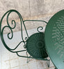 Forest Green Painted Metal Garden Table and Two Carver Chairs