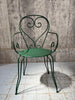 Forest Green Painted Metal Garden Table and Two Carver Chairs