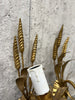 Pair Mid Century Italian Gold Metal Wheat Light Sconces