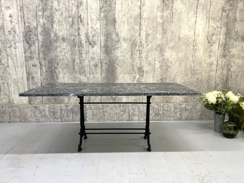 Large French Black Marble and Cast Iron Bistro Table