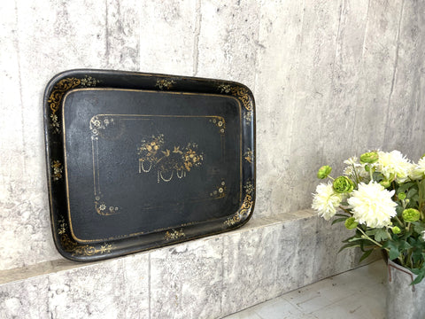 Decorative Black Metal Tray with Hand Painted Decoration