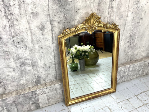 Mid Century Crested Shabby Chic Gilded Mirror