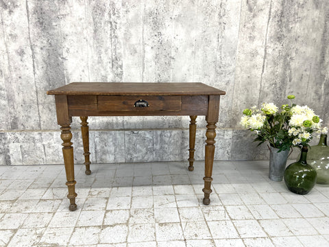 100cm Pine and Walnut Wood Turned Leg Table Desk