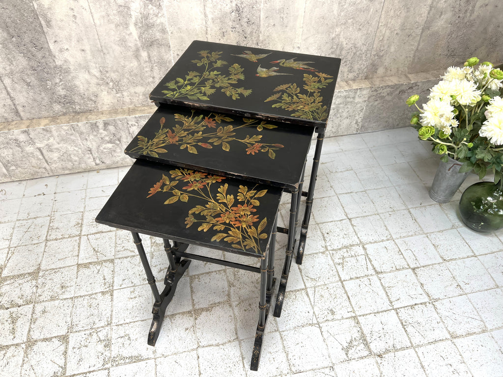 Ebonized Napoleon III Decorative Nest of 3 Occasional Tables