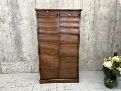 1920's Solid Oak Double Tambour Filing Cabinet