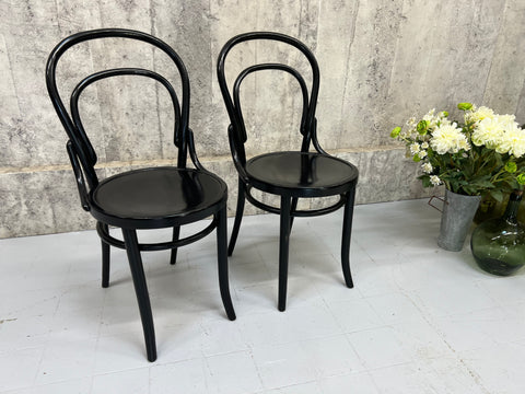 Pair Round Back Ebonised Bentwood French Bistro Chairs