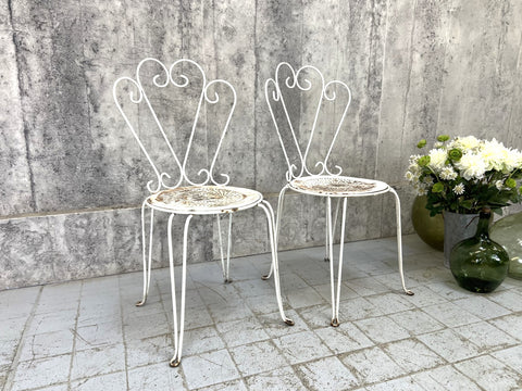 Pair of White Metal French Decorative Garden Chairs