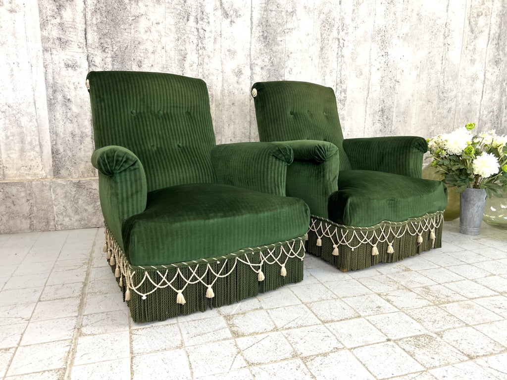 Pair of Mid Century Forest Green Armchairs To Reupholster