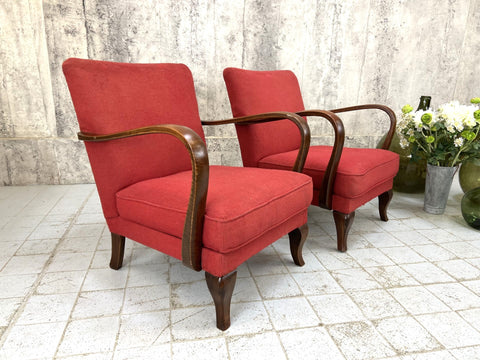 Pair of Red Mid Century Lounge Chairs