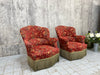 Pair of Red Jaquard Napoleon III Turned Leg Armchairs