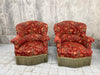 Pair of Red Jaquard Napoleon III Turned Leg Armchairs