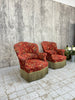 Pair of Red Jaquard Napoleon III Turned Leg Armchairs
