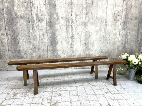 Pair of Solid Oak 218.5cm Long Benches