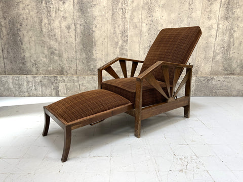1920's Reclining Sunburst Morris Chair with Footstool