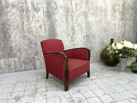 Individual Red Art Deco Armchair to reupholster